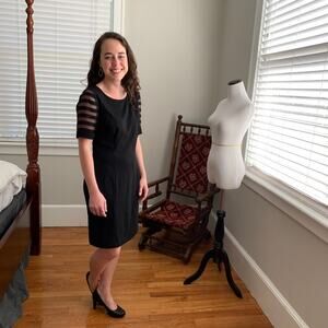 Cremieux Black Sheath Dress With Sheer Sleeves, 6